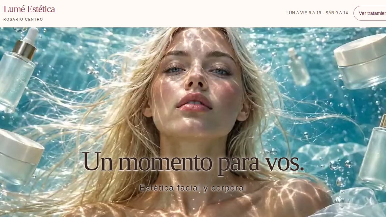 Página de un centro de estética: portada con el título «Un momento para vos»