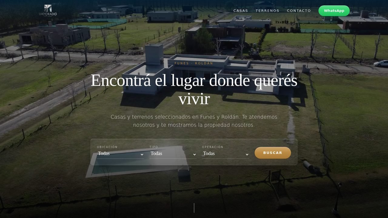 Web de la inmobiliaria Indorado Propiedades con buscador de casas y terrenos